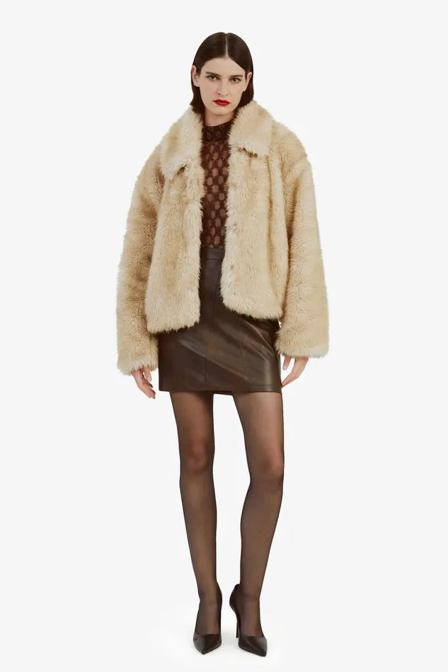 Women Bardot Jackets Sarissa Faux Fur Jacket In Oatmeal