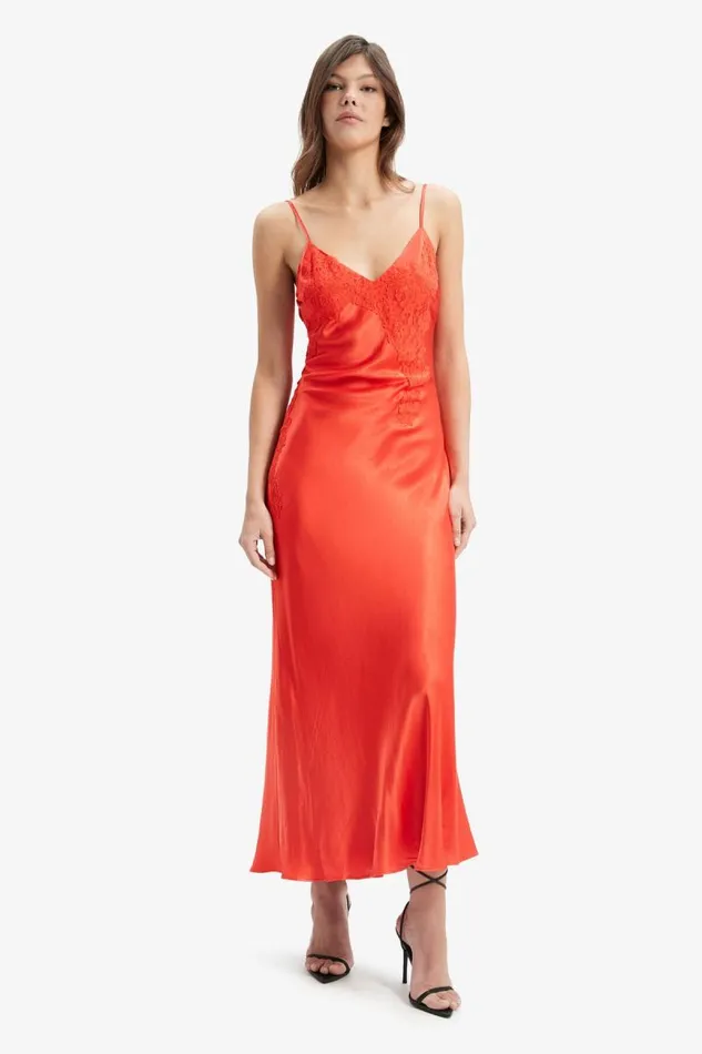 Women Bardot Occasion Dresses Avoco Lace Detail Midi Dress In Fire Red Women Bardot Occasion Dresses Avoco Lace Detail Midi Dress In Fire Red