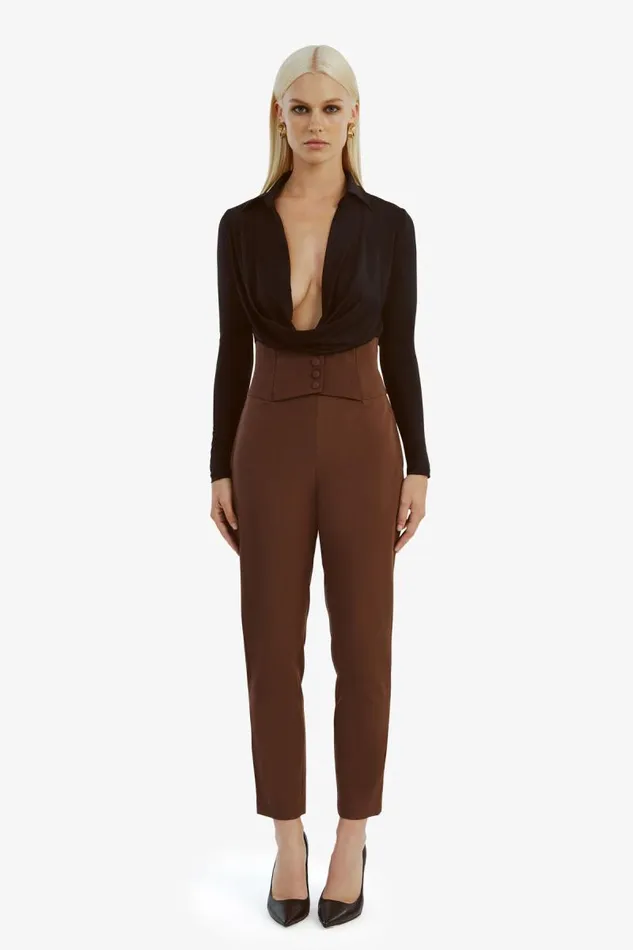 Women Bardot Pants Corset Pant In Chocolate Women Bardot Pants Corset Pant In Chocolate