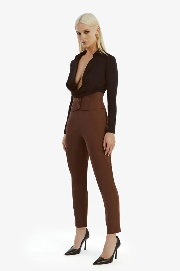 Women Bardot Pants Corset Pant In Chocolate Women Bardot Pants Corset Pant In Chocolate