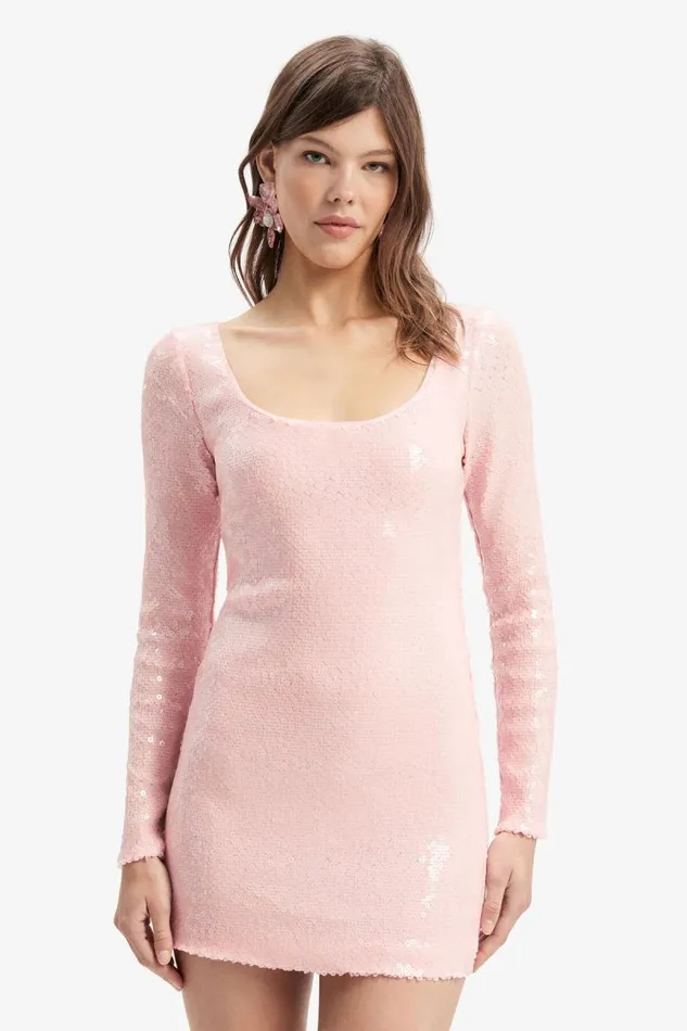 Women Bardot Party Dresses Arna Sequin Mini Dress In Soft Pink Women Bardot Party Dresses Arna Sequin Mini Dress In Soft Pink