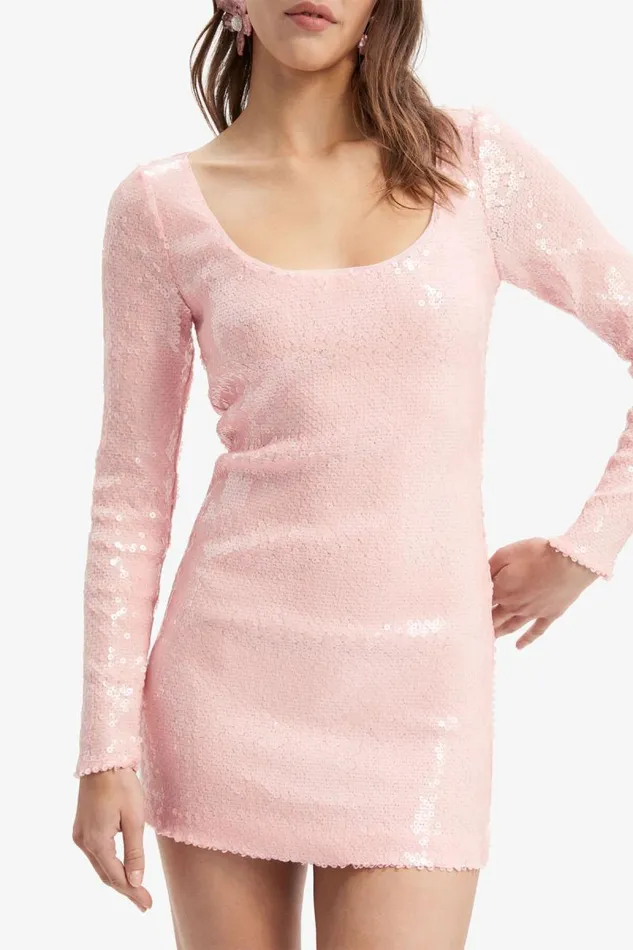 Women Bardot Party Dresses Arna Sequin Mini Dress In Soft Pink Women Bardot Party Dresses Arna Sequin Mini Dress In Soft Pink