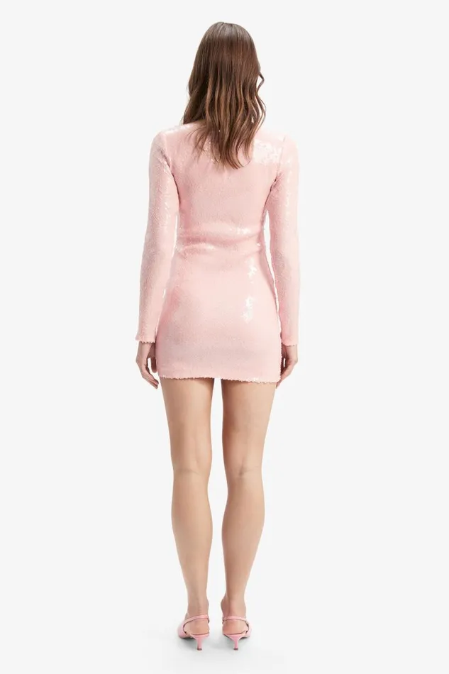 Women Bardot Party Dresses Arna Sequin Mini Dress In Soft Pink Women Bardot Party Dresses Arna Sequin Mini Dress In Soft Pink