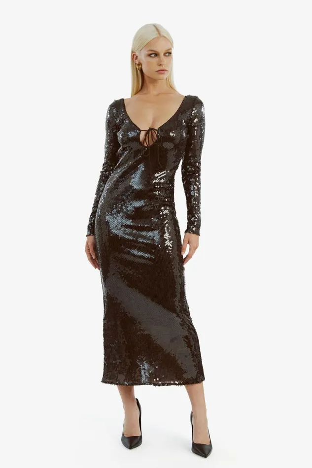 Women Bardot Party Dresses Verona Sequin Maxi Dress In Dark Chocolate Women Bardot Party Dresses Verona Sequin Maxi Dress In Dark Chocolate