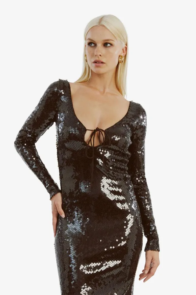 Women Bardot Party Dresses Verona Sequin Maxi Dress In Dark Chocolate Women Bardot Party Dresses Verona Sequin Maxi Dress In Dark Chocolate