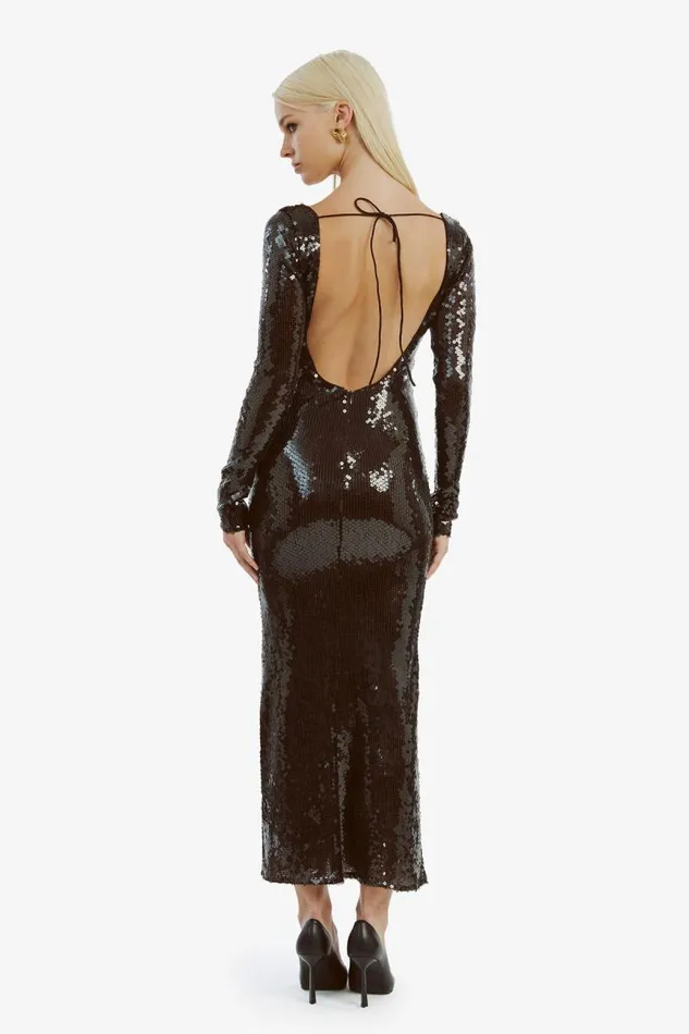 Women Bardot Party Dresses Verona Sequin Maxi Dress In Dark Chocolate Women Bardot Party Dresses Verona Sequin Maxi Dress In Dark Chocolate
