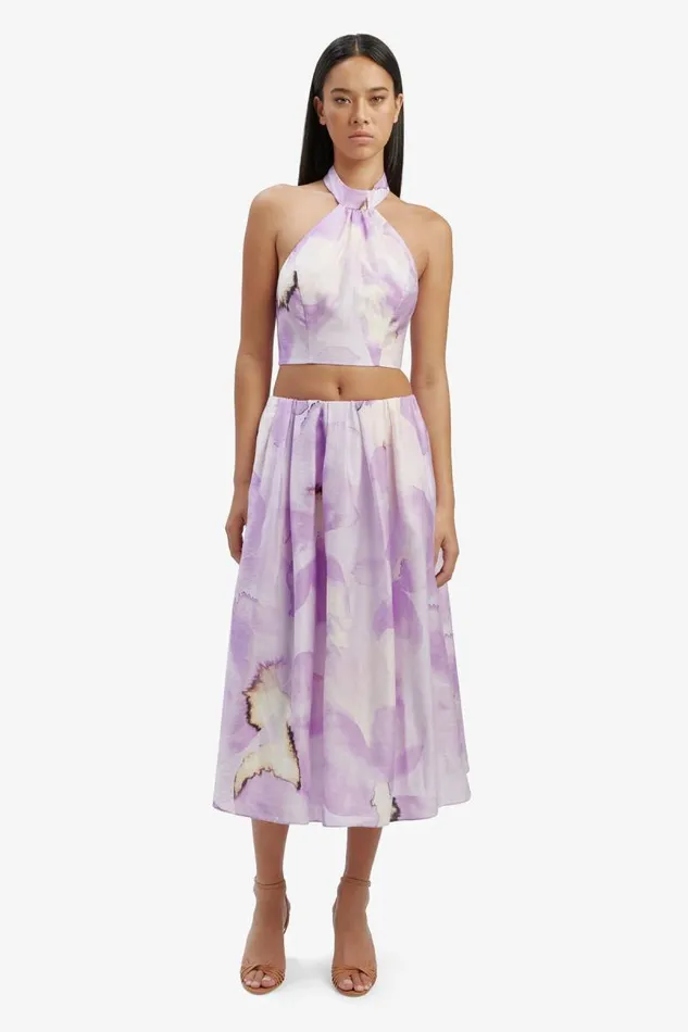 Women Bardot Party Tops Alora Halter Top In Lavender Floral Women Bardot Party Tops Alora Halter Top In Lavender Floral