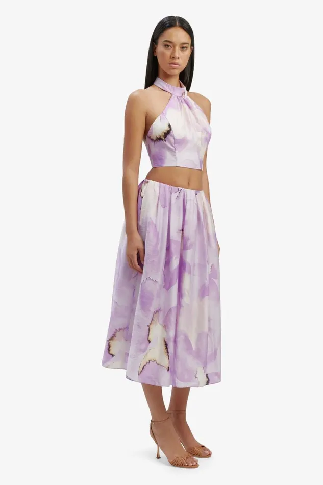 Women Bardot Party Tops Alora Halter Top In Lavender Floral Women Bardot Party Tops Alora Halter Top In Lavender Floral