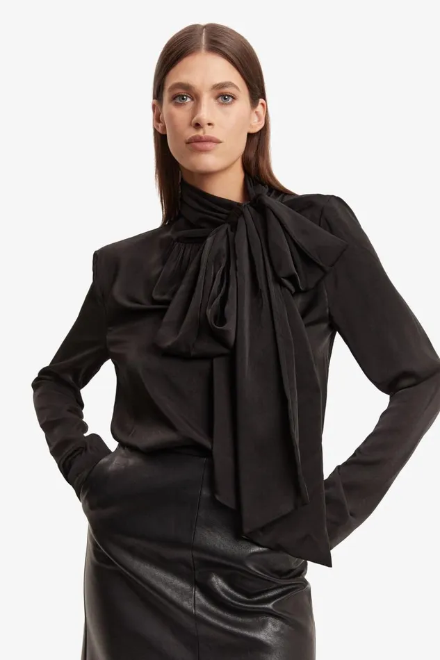 Women Bardot Party Tops Castian Satin Blouse In Black Women Bardot Party Tops Castian Satin Blouse In Black
