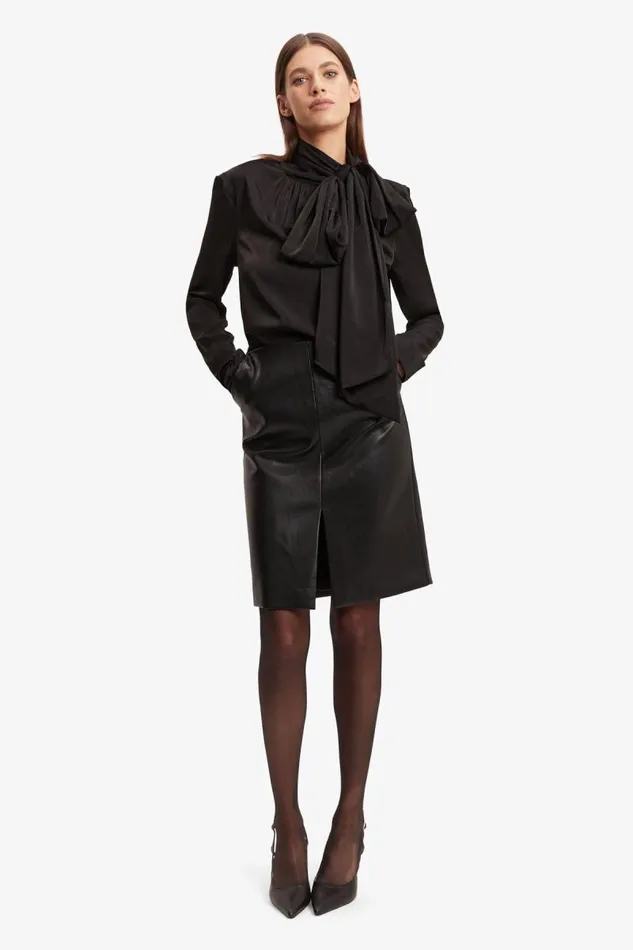 Women Bardot Party Tops Castian Satin Blouse In Black Women Bardot Party Tops Castian Satin Blouse In Black