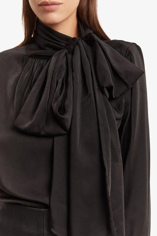 Women Bardot Party Tops Castian Satin Blouse In Black Women Bardot Party Tops Castian Satin Blouse In Black