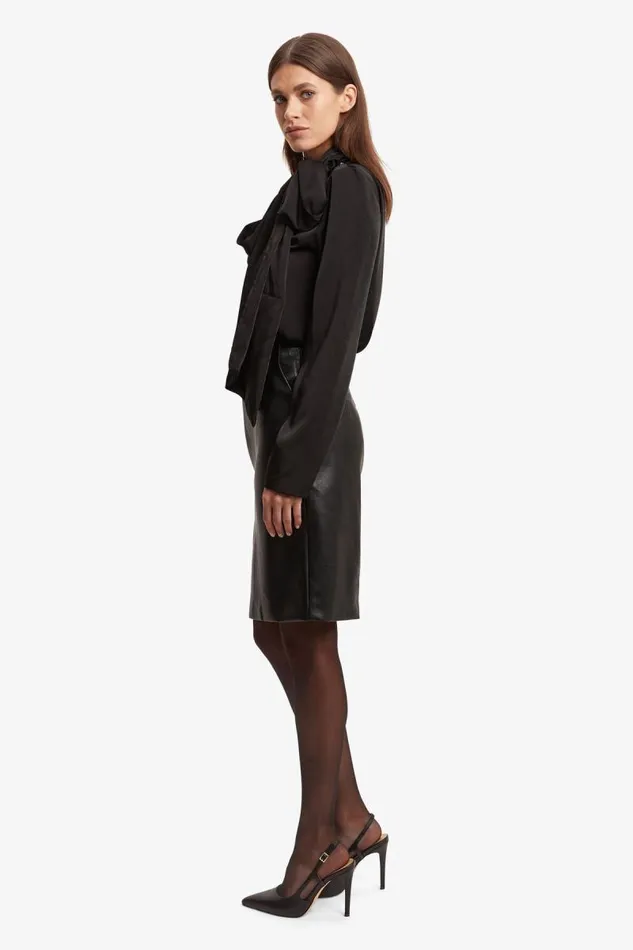 Women Bardot Party Tops Castian Satin Blouse In Black Women Bardot Party Tops Castian Satin Blouse In Black
