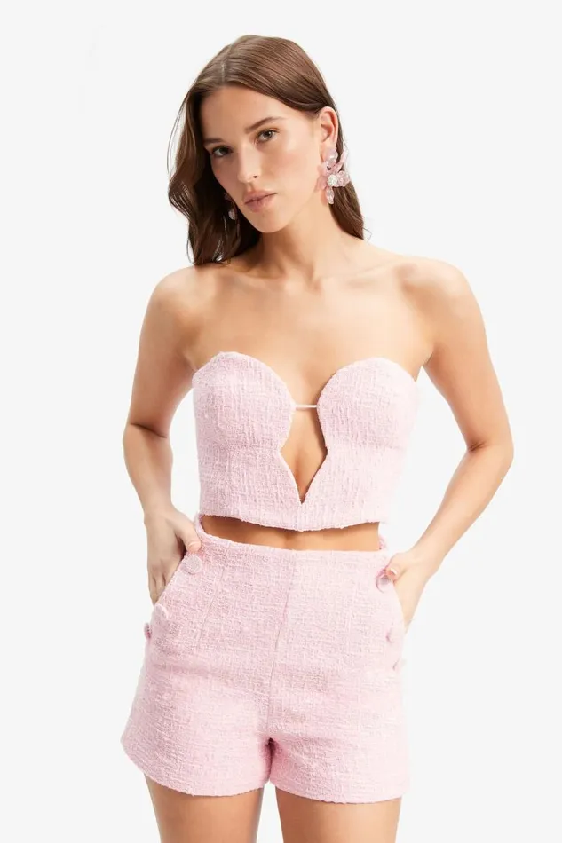 Women Bardot Party Tops Eleni Boucle Bustier In Soft Pink Women Bardot Party Tops Eleni Boucle Bustier In Soft Pink