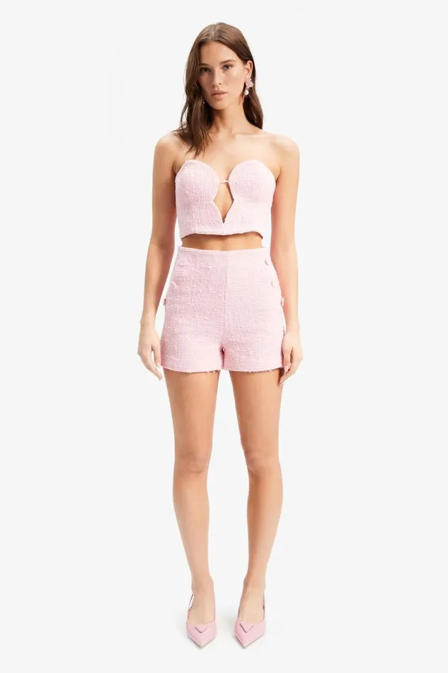 Women Bardot Party Tops Eleni Boucle Bustier In Soft Pink Women Bardot Party Tops Eleni Boucle Bustier In Soft Pink
