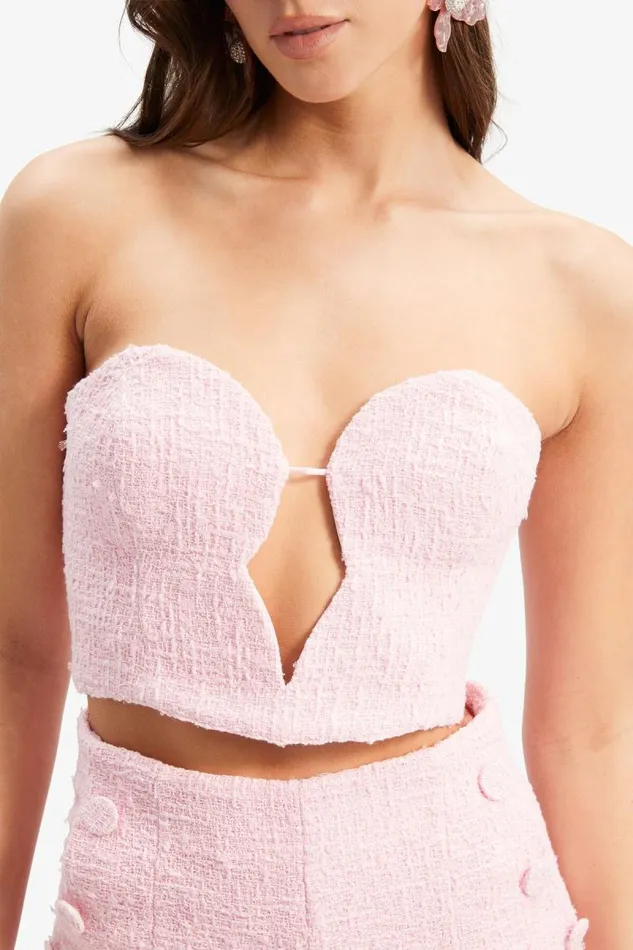 Women Bardot Party Tops Eleni Boucle Bustier In Soft Pink Women Bardot Party Tops Eleni Boucle Bustier In Soft Pink