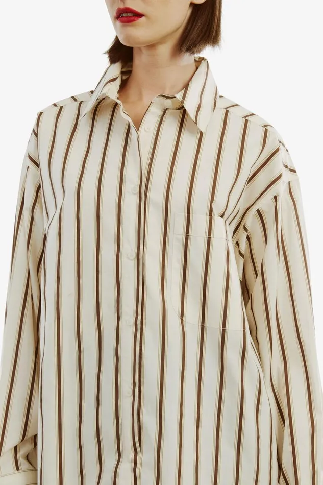 Women Bardot Shirts and Blouses Striped Oversized Shirt In Oatmeal