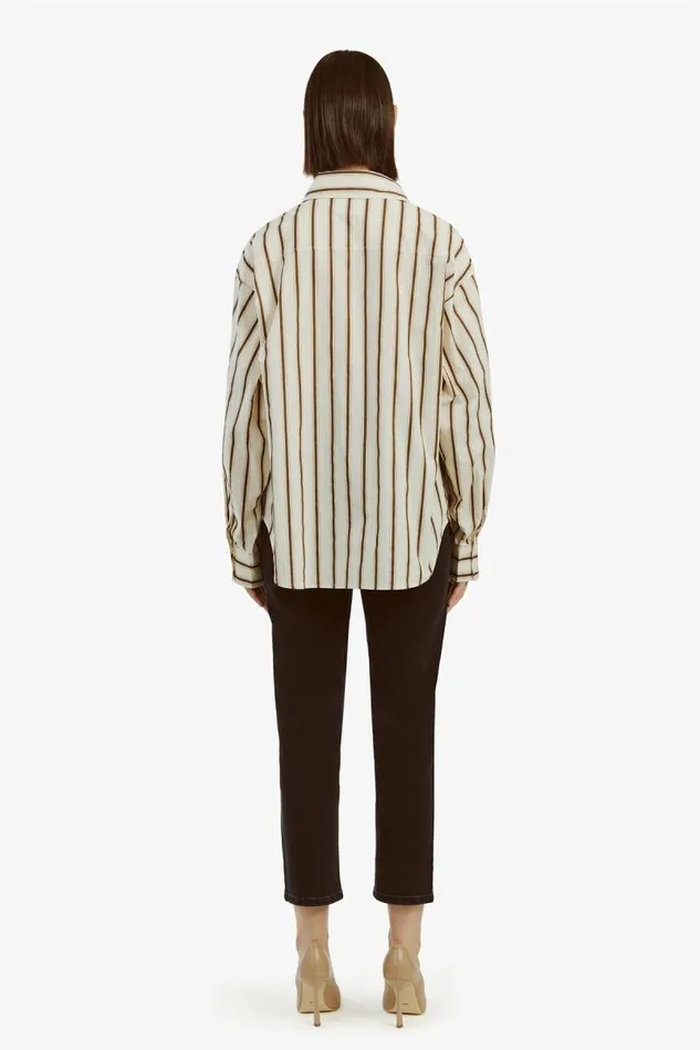 Women Bardot Shirts and Blouses Striped Oversized Shirt In Oatmeal