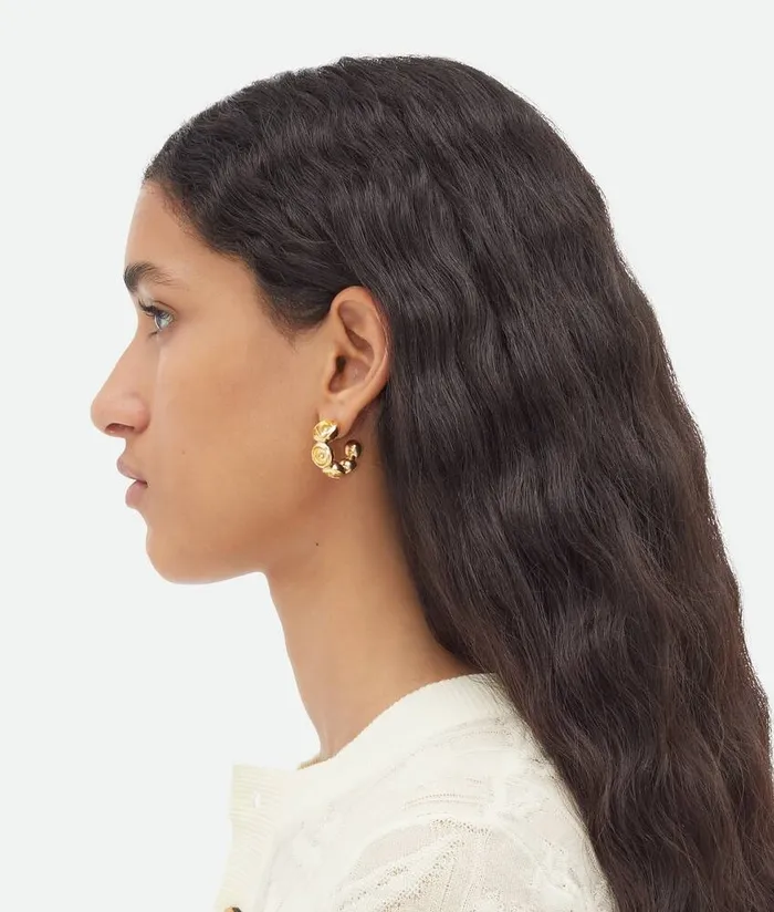 Women Bottega Veneta Earrings Concave Hoop Earrings Yellow Gold