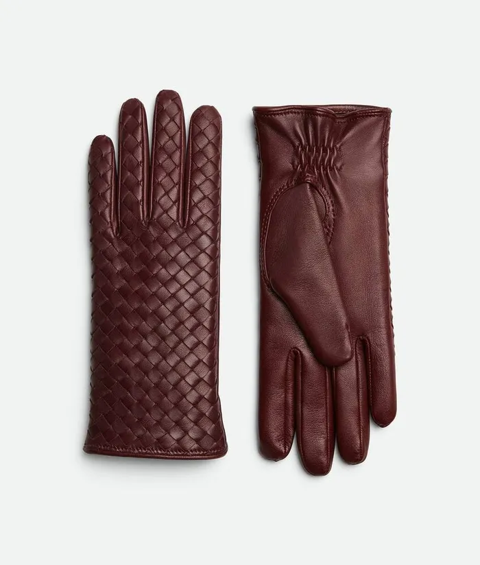Women Bottega Veneta Gloves Intrecciato Leather Gloves Garnet