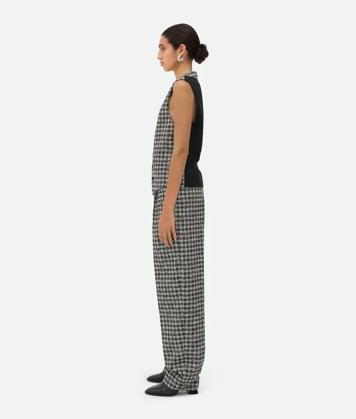 Women Bottega Veneta Jackets Boucle Gingham Wool Gilet Blackpearlkhaki