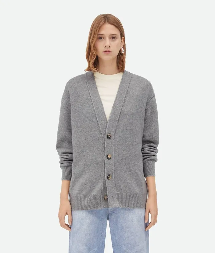Women Bottega Veneta Knitwear Cashmere Cardigan Light Grey Melange