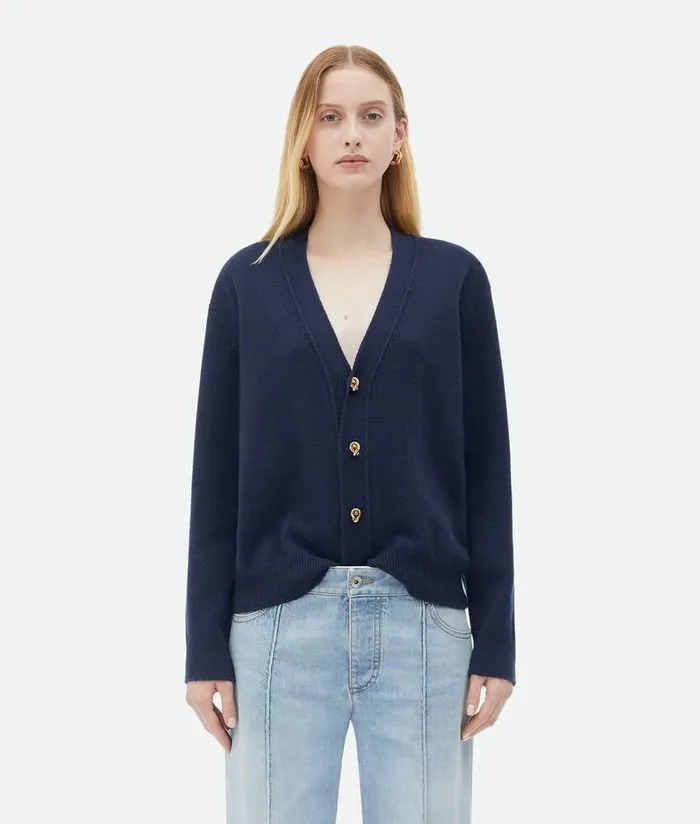 Women Bottega Veneta Knitwear Cashmere Cardigan With Knot Buttons Navy