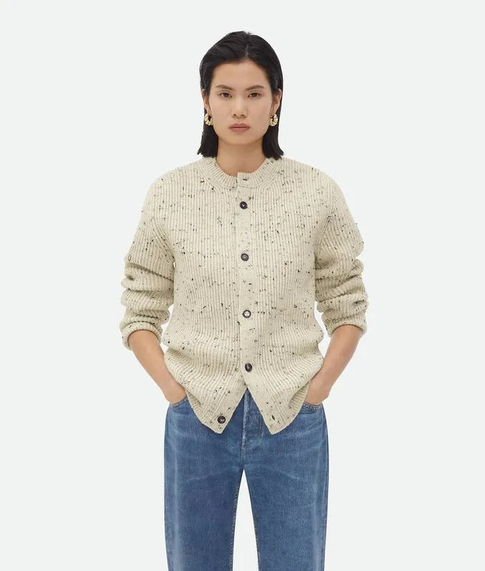 Women Bottega Veneta Knitwear Textured Wool Rib Oversized Cardigan Dove