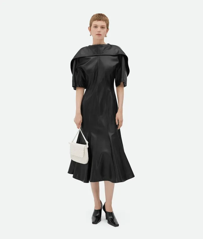Women Bottega Veneta Leather Leather ALine Dress Black