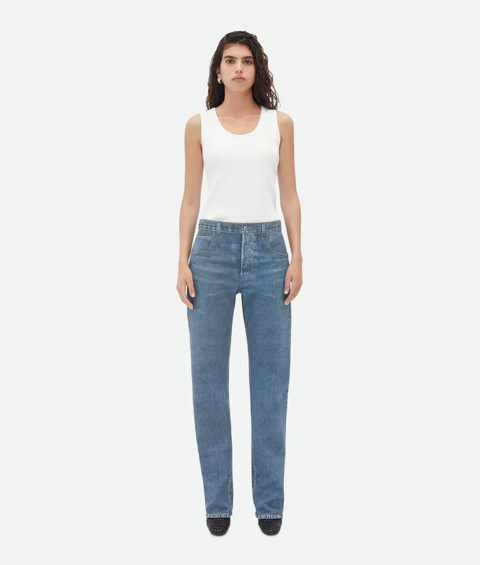 Women Bottega Veneta Leather Printed Leather Boyfriend Denim Medium Blue Denim Women Bottega Veneta Leather Printed Leather Boyfriend Denim Medium Blue Denim