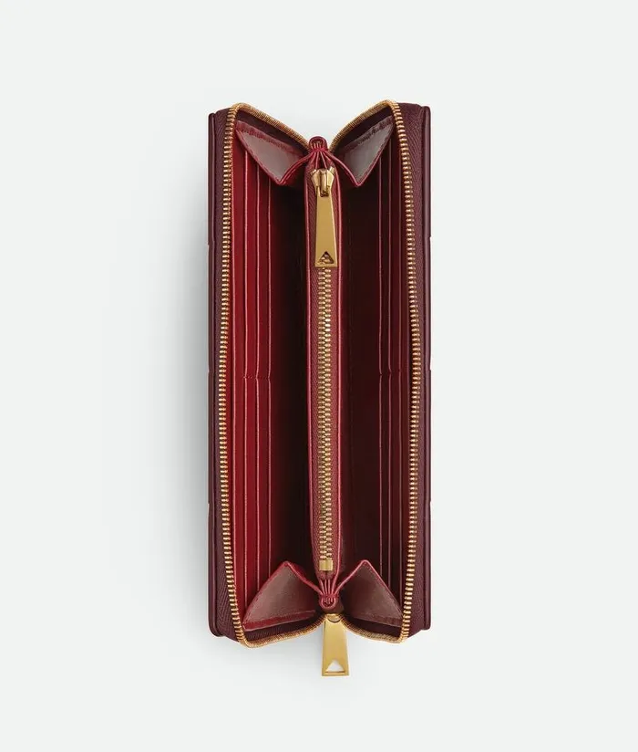 Women Bottega Veneta Long Wallets Cassette Zip Around Wallet Madder Brownrosewood