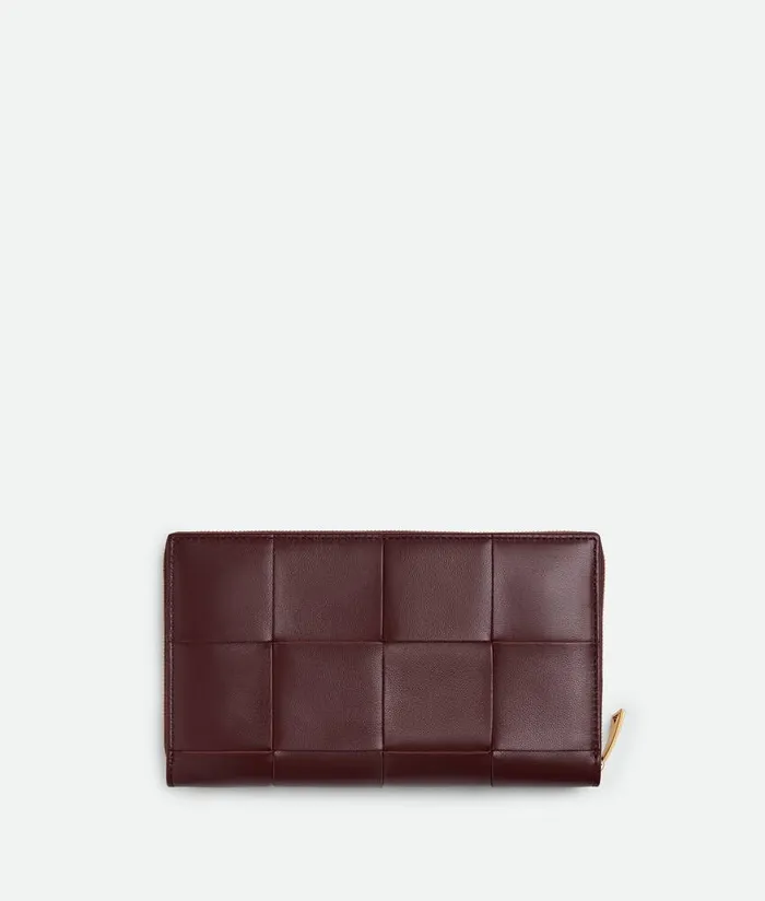 Women Bottega Veneta Long Wallets Cassette Zip Around Wallet Madder Brownrosewood