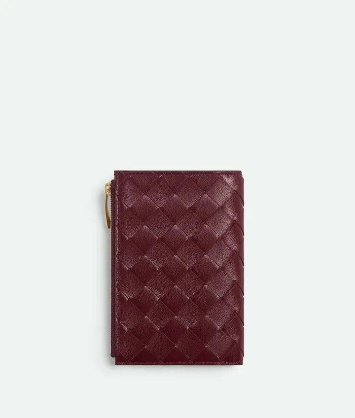 Women Bottega Veneta Long Wallets Medium Intrecciato BiFold Zip Wallet Barolo