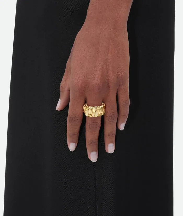 Women Bottega Veneta Rings Pleat Ring Yellow Gold