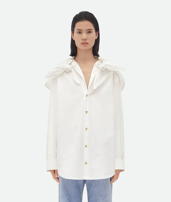 Women Bottega Veneta Shirts Compact Cotton Shirt With Knots White