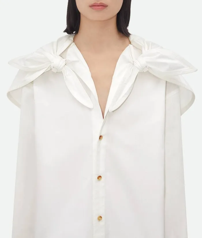 Women Bottega Veneta Shirts Compact Cotton Shirt With Knots White