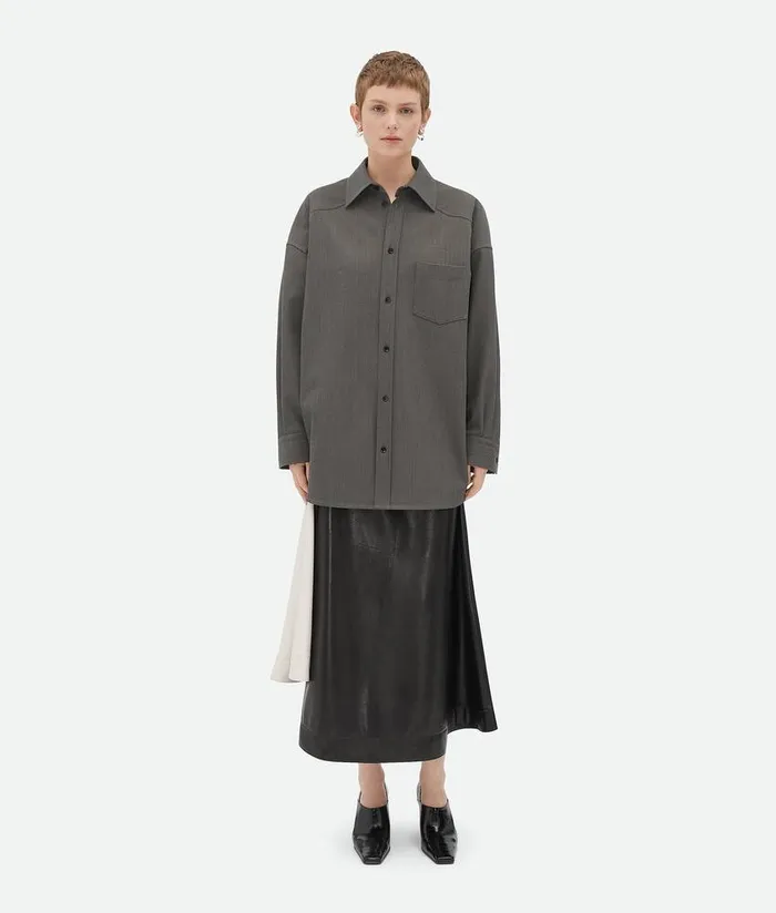 Women Bottega Veneta Shirts Light Wool Shirt Grey Melange