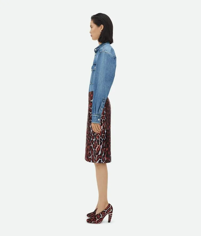 Women Bottega Veneta Skirts Leopard Print Shearling Skirt Blackpale Bluechil