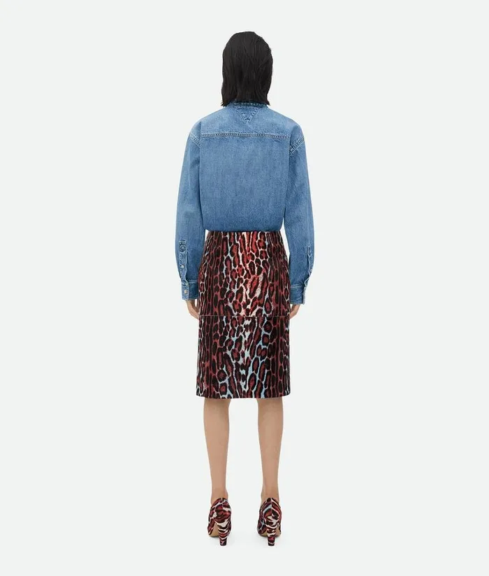Women Bottega Veneta Skirts Leopard Print Shearling Skirt Blackpale Bluechil