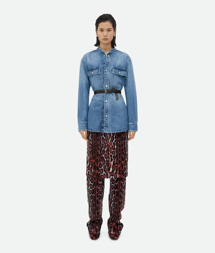 Women Bottega Veneta Skirts Leopard Print Shearling Skirt Blackpale Bluechil