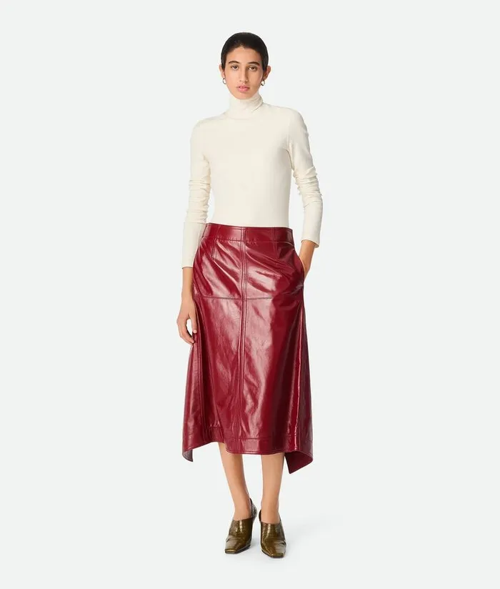 Women Bottega Veneta Skirts Shiny Leather Skirt Rosewood