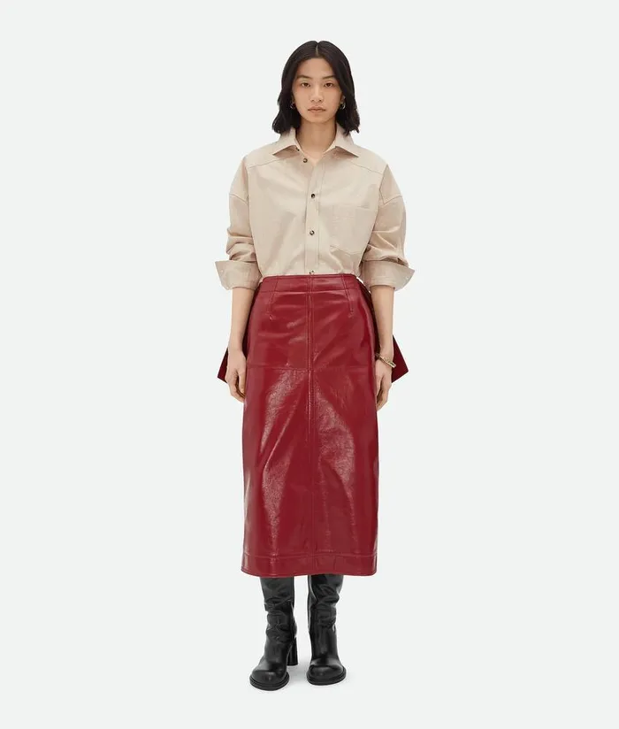 Women Bottega Veneta Skirts Shiny Leather Skirt Rosewood