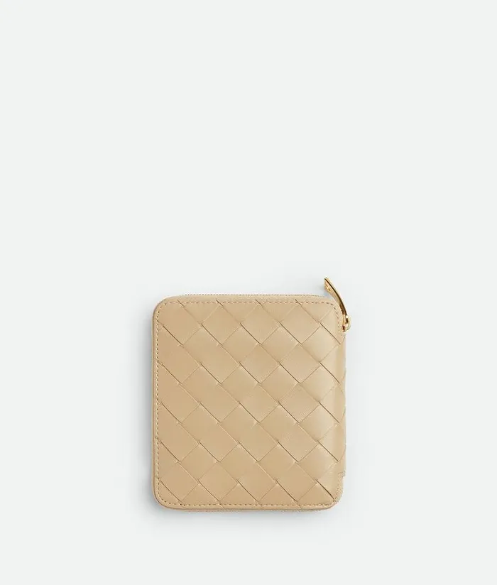 Women Bottega Veneta Small Wallets Compact Zip Around Wallet Porridge