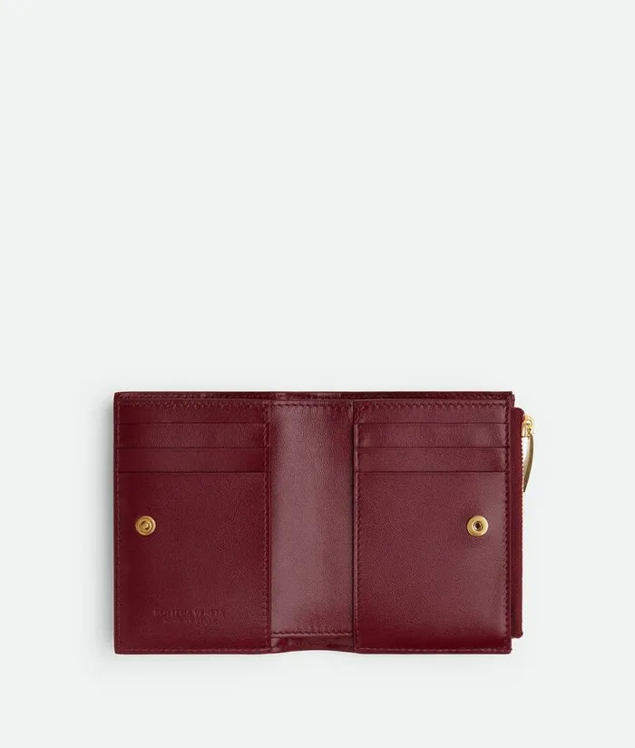 Women Bottega Veneta Small Wallets Small Cassette BiFold Zip Wallet Bordeaux