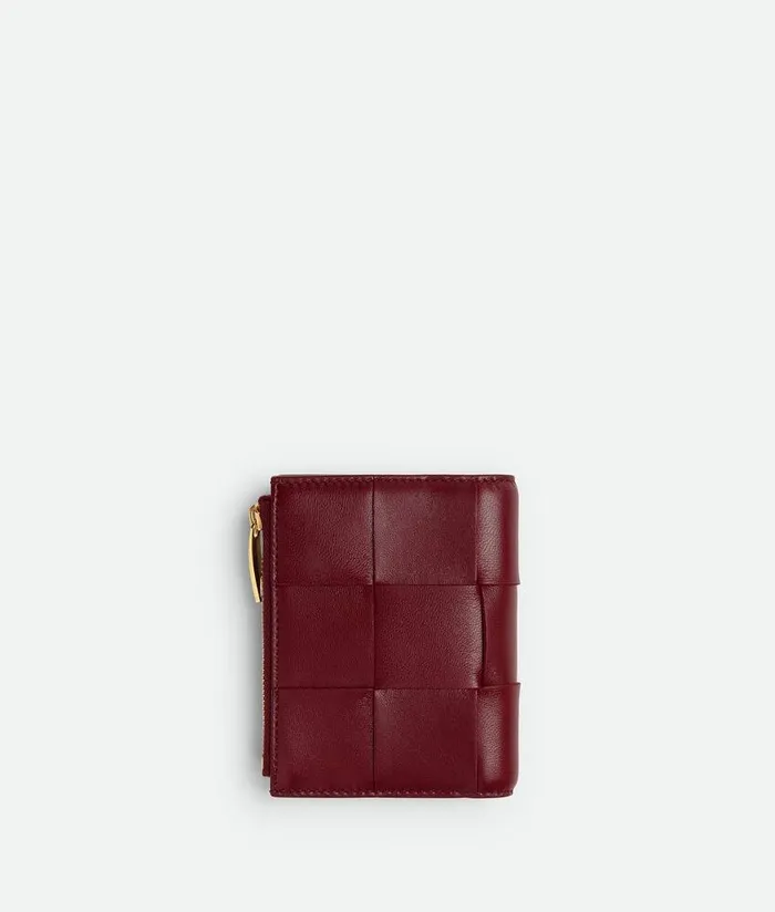 Women Bottega Veneta Small Wallets Small Cassette BiFold Zip Wallet Bordeaux