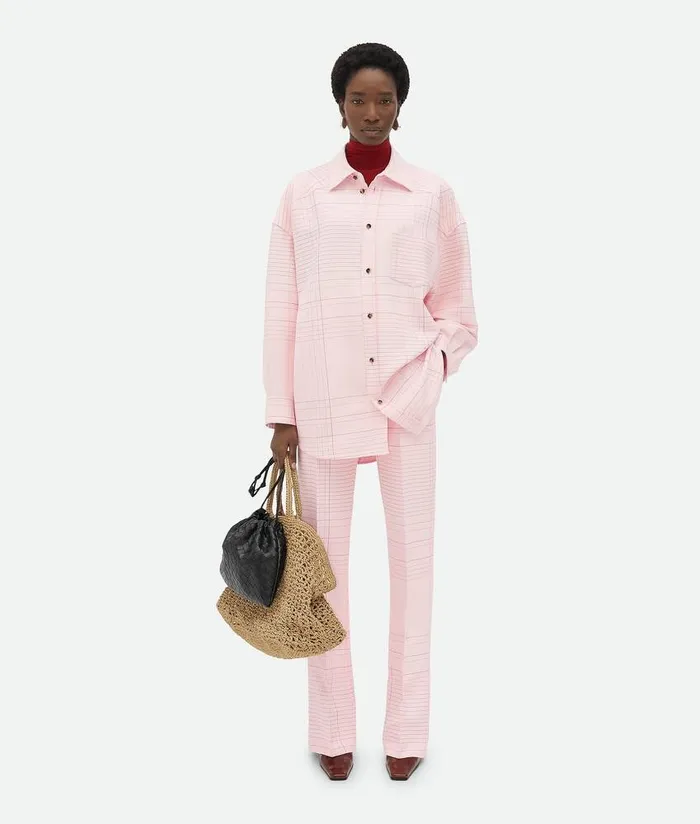 Women Bottega Veneta Trousers And Shorts Notebook Viscose Flared Trousers Pinkblue