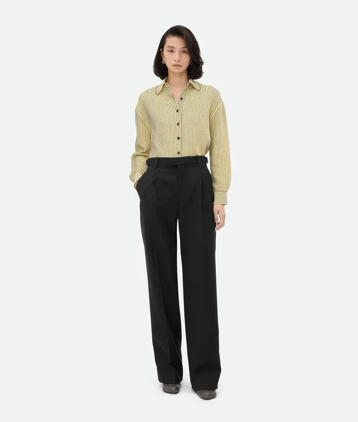 Women Bottega Veneta Trousers And Shorts Striped Wool Trousers Blackdark Blue Women Bottega Veneta Trousers And Shorts Striped Wool Trousers Blackdark Blue