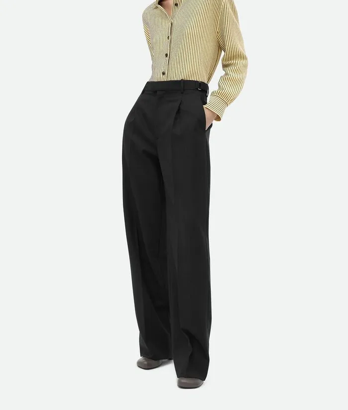 Women Bottega Veneta Trousers And Shorts Striped Wool Trousers Blackdark Blue