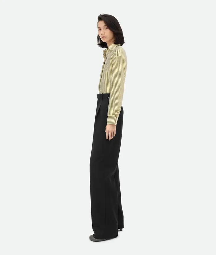 Women Bottega Veneta Trousers And Shorts Striped Wool Trousers Blackdark Blue