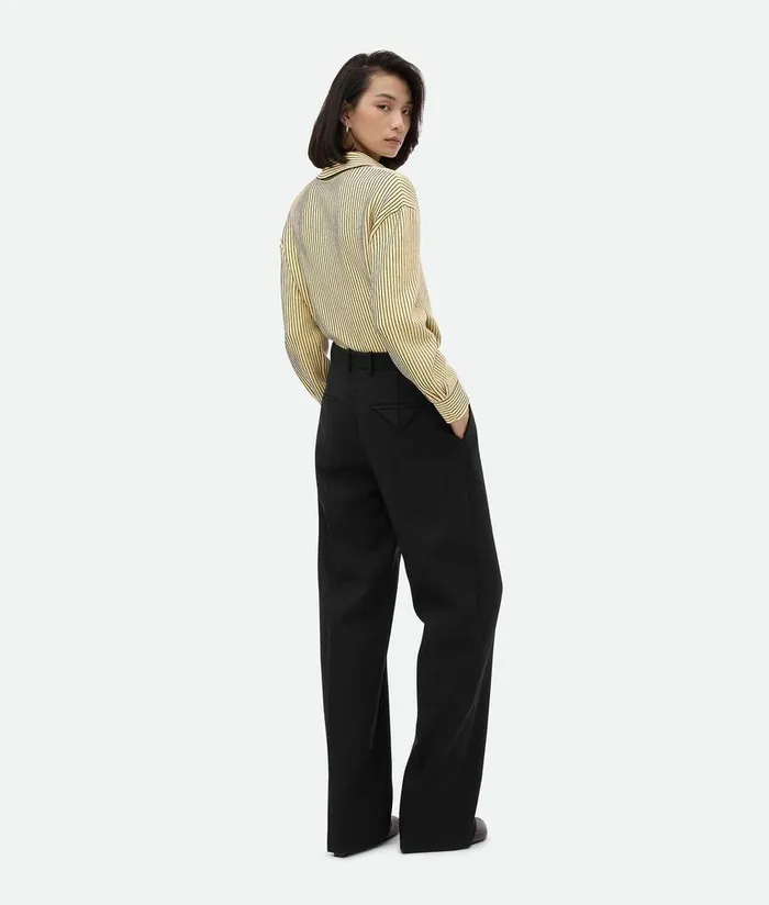 Women Bottega Veneta Trousers And Shorts Striped Wool Trousers Blackdark Blue