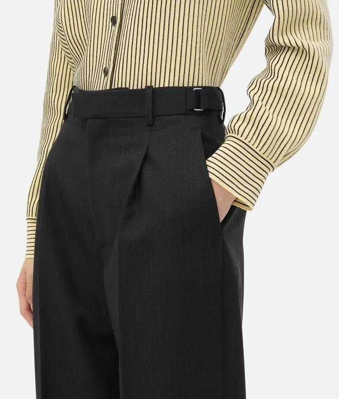 Women Bottega Veneta Trousers And Shorts Striped Wool Trousers Blackdark Blue